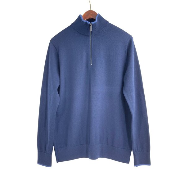 Michael Kors Mens Medium Merino Wool Quarter Zip Pullover Sweater Navy Classic - Picture 1 of 8